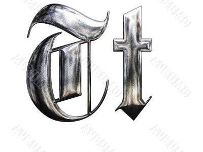 Metallic patterned letter of german gothic alphabet font. Letter T