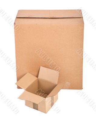 two cardboard boxes on white