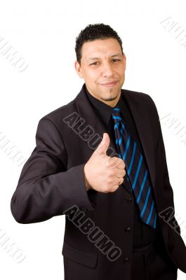 happy aruban businessman is puthing his thumb  up