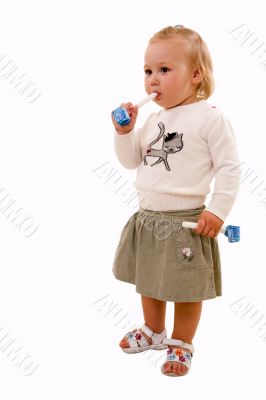 Baby with party favor