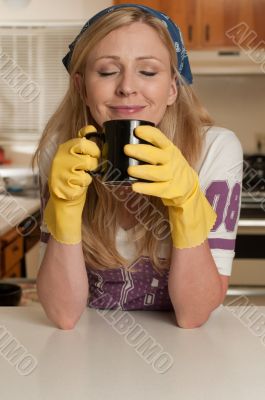 Housewife having coffee