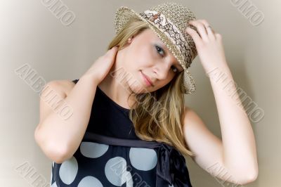 blonde in straw hat