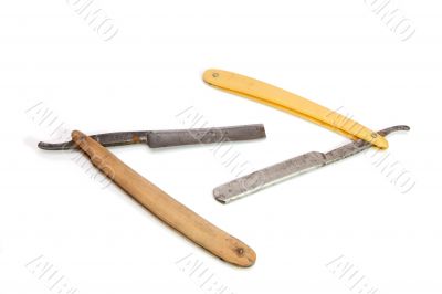 Two old rusty razors isolated