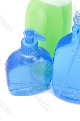 Bottle with liquid soap close up