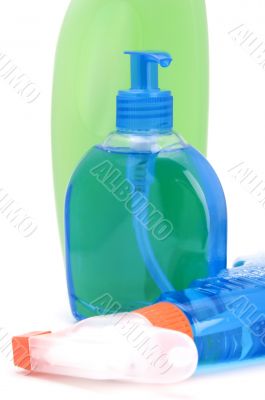 Bottle with liquid soap closeup