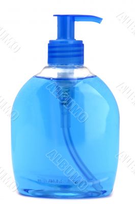 Bottle with liquid soap on white