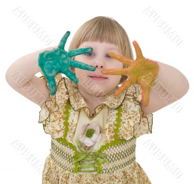 Little girl with multicolored palm