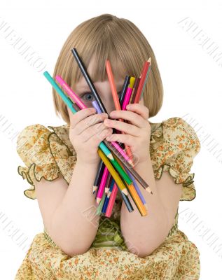 Little girl with crayons