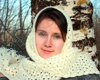 young russian woman in a white scarf