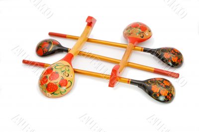 Russian wooden painted spoons isolated