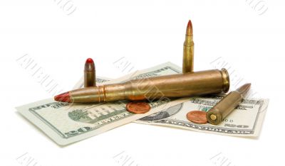 Money and cartridges isolated