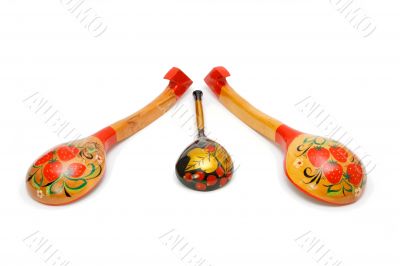 Russian wooden painted spoons isolated