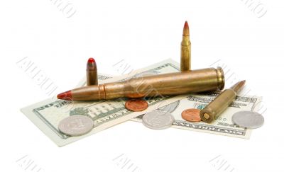 Money and cartridges isolated