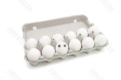 Humpty Dumpty egg in a paper box isolated