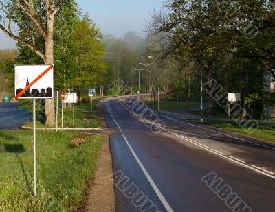 Road and signs. Early morning