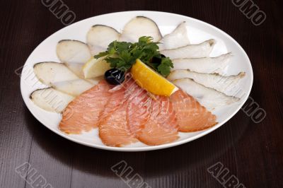 plate with fish  meat