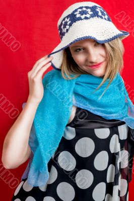 blonde in beach hat