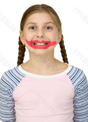 Girl with drawing smile clown