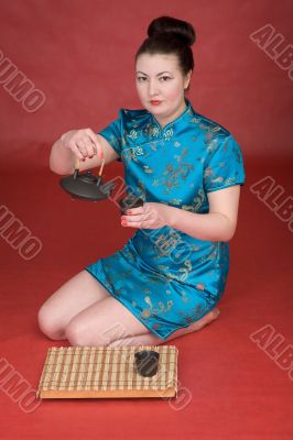 Japanese girl with teapot