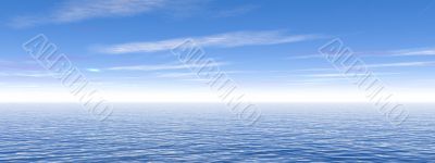 Blue cludy sky and ocean water with waves - panorama