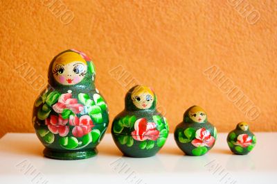 Line of russian traditional wooden dolls