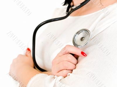 hands of nurses with stethoscope