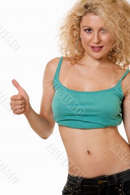 Woman with thumb up
