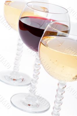 Glasses with red and white wine