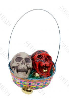 Colored skulls in an Easter basket