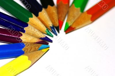 Color pencils on white background
