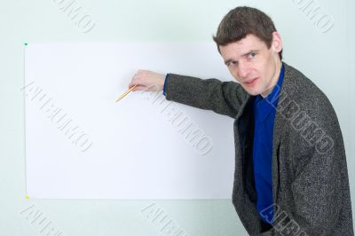 Teacher showing on the poster
