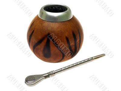 Calabash and bombilla for Yerba Mate tea, isolated