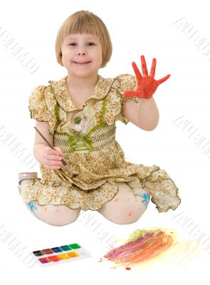 Little girl drawing of water-colore