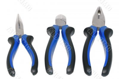 Three electricians tool: pliers on a white background.