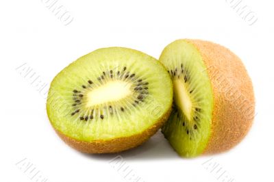Parts of a kiwi on a white background