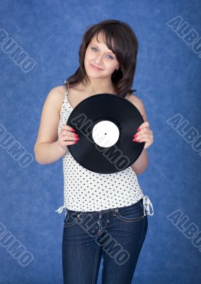 Lady with vinyl record