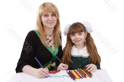 Mother and child painting together