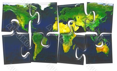 World map maden from jigsaw puzzle