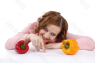 Woman with sweet peppers.