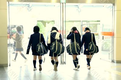 Japanese schoolgirls from the back