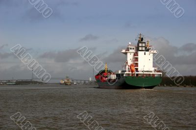 Container ship at the Kiel canal