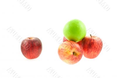 four red and one green apples