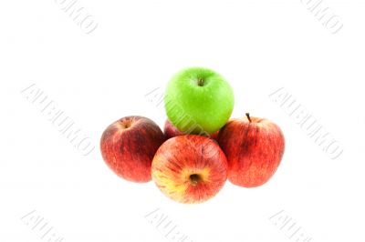 four red and one green apples
