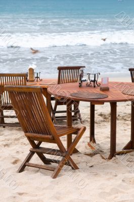 Table set at beach