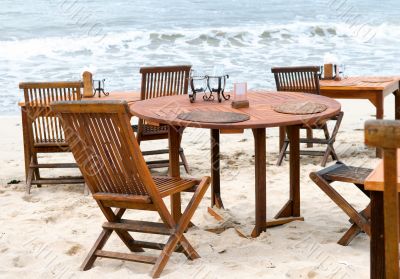 Table set at beach