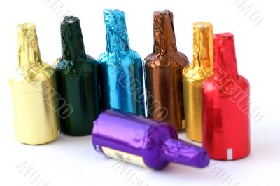 Colorful chocolate bottles