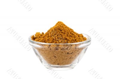 hot madras curry powder in glass bowl