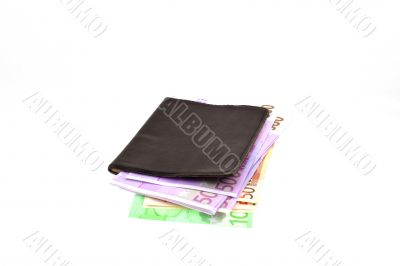 euro`s banknotes in black purse
