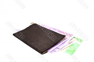 euro`s banknotes in black purse