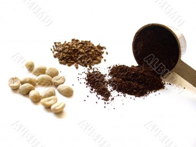 Coffee beans and powder